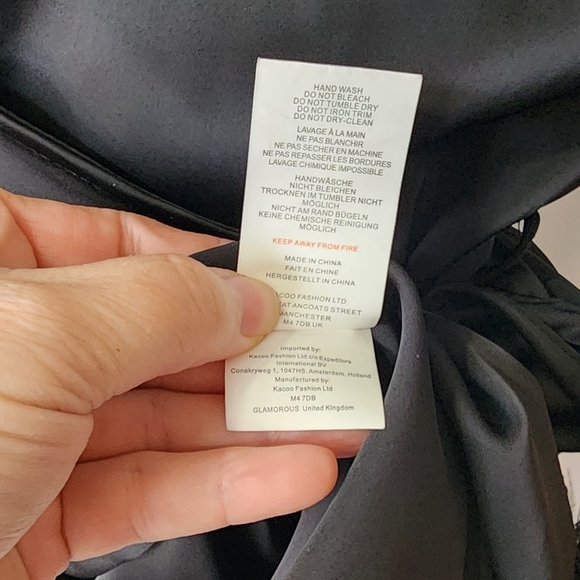 NWT Glamorous Black Satin Feather Wrap Mini Dress Medium | Night Out Luxe - Picture 6 of 7